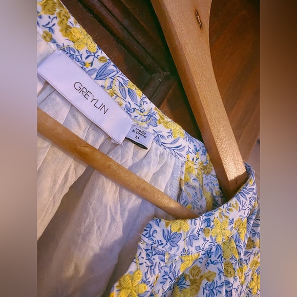 NWOT: Greylin Anthropologie Blue & Yellow Embroidered Floral Tie Dress - Picture 4 of 7